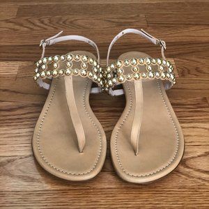 Stuart Weitzman Tan Beaded Leather Sandals (10M)